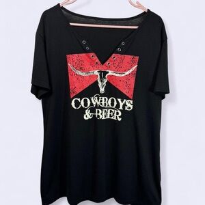 Cowboys & Beer Graphic Tee • Distressed V-Neck
